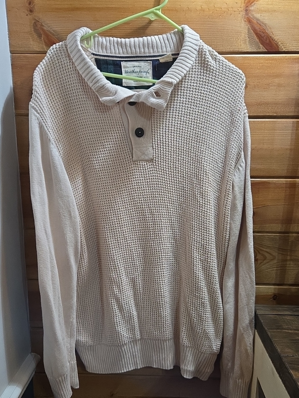 Weatherproof VintageCream Waffle-Knit Button Collar Sweater 0718